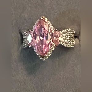 Pink Marquise cut CZ 6x12 925 sterling silver rose gold plated size 6